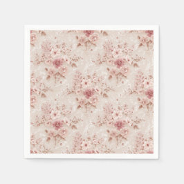 Blush Floral Romantic Lace-Inspired Paper Napkin スタンダードカクテルナプキン