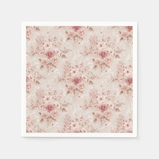 Blush Floral Romantic Lace-Inspired Paper Napkin スタンダードカクテルナプキン (正面)