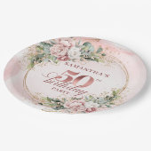 Blush Floral Rose Gold 50th Birthday Party Plates ペーパープレート (アングル)