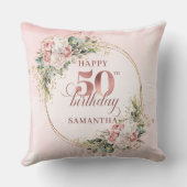 Blush Floral Rose Gold 50th Birthday Pillow Gift クッション (裏面)