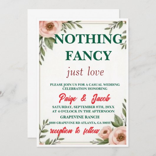 Blush Floral Wedding Invitation Template – Elegant 招待状 (正面/裏面)