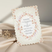 Blush Floral Wedding Invitation with Lanterns 招待状