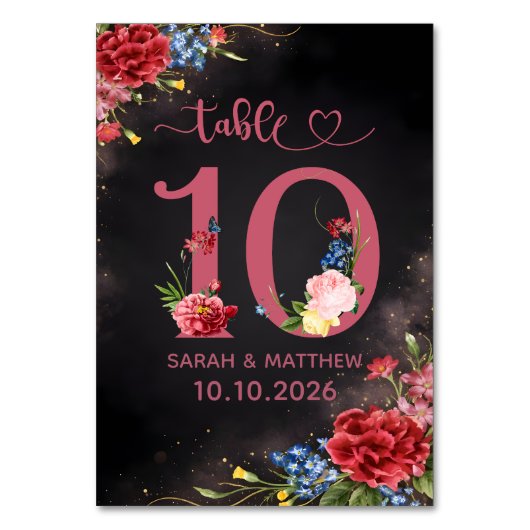 Blush Floral Wedding Table Number  10 Card テーブルナンバー (正面)