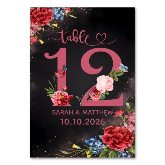 Blush Floral Wedding Table Number  12 Card テーブルナンバー (正面)