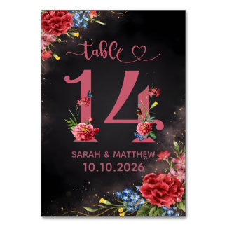 Blush Floral Wedding Table Number 14 Card テーブルナンバー
