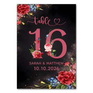 Blush Floral Wedding Table Number 16 Card テーブルナンバー