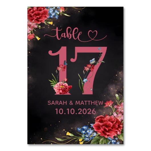Blush Floral Wedding Table Number 17 Card テーブルナンバー (正面)