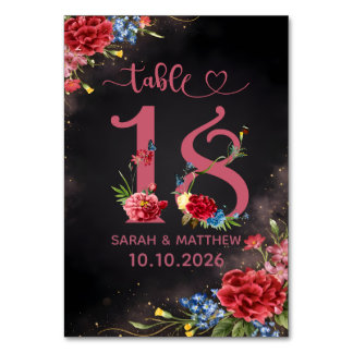 Blush Floral Wedding Table Number 18 Card テーブルナンバー