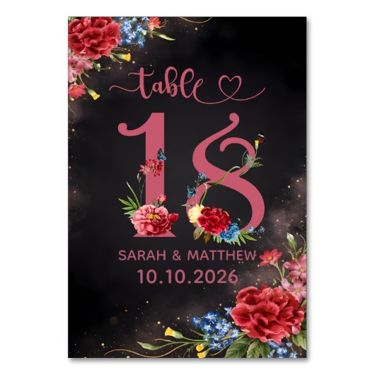 Blush Floral Wedding Table Number 18 Card テーブルナンバー (正面)