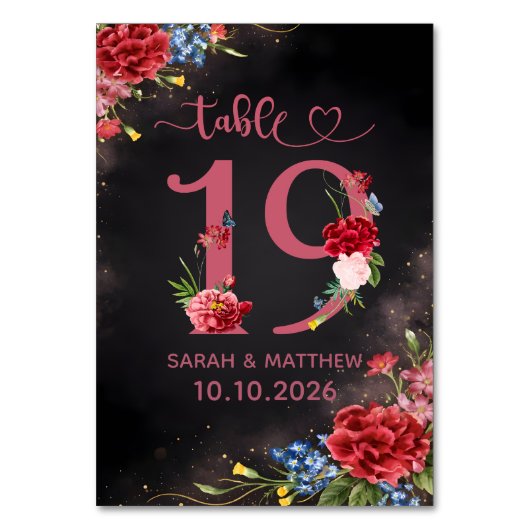 Blush Floral Wedding Table Number 19 Card テーブルナンバー (正面)
