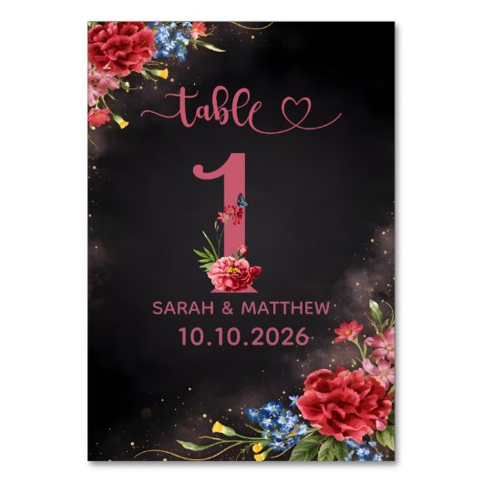 Blush Floral Wedding Table Number  1 Card テーブルナンバー (正面)
