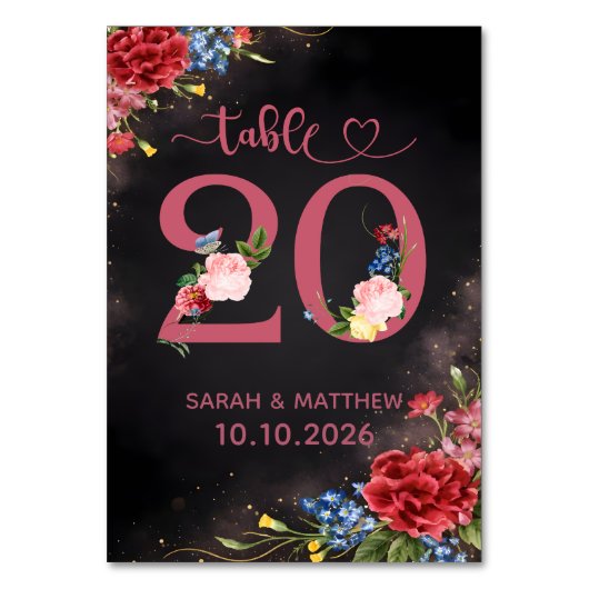 Blush Floral Wedding Table Number 20 Card テーブルナンバー (正面)