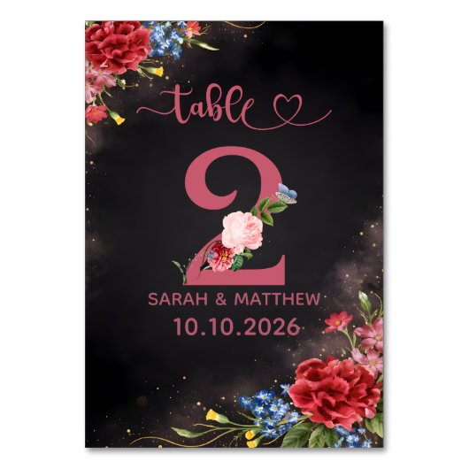 Blush Floral Wedding Table Number 2 Card テーブルナンバー (正面)