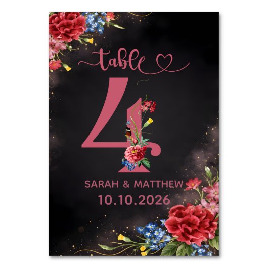 Blush Floral Wedding Table Number 4 Card テーブルナンバー (正面)
