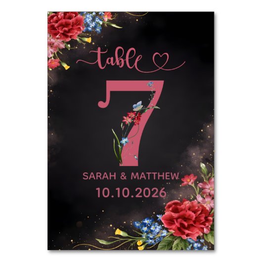 Blush Floral Wedding Table Number 7 Card テーブルナンバー (正面)