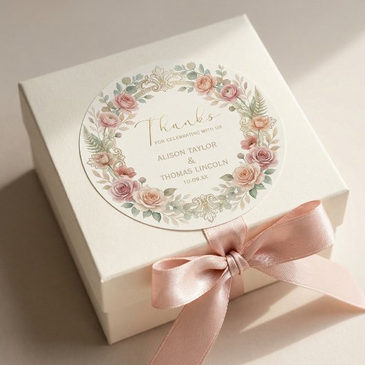 Blush Floral Wedding Thank You ラウンドシール
