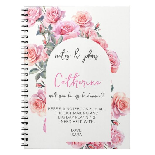 Blush floral will you be my bridesmaid notebook ノートブック (正面)