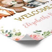 Blush Floral Woodland Baby Shower Birthday Welcome ポスター (角)