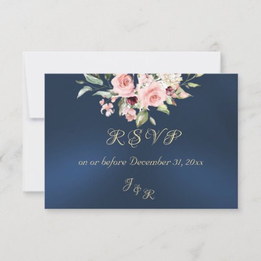 Blush Floral & Wreath RSVP - Blue (正面)