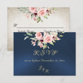 Blush Floral & Wreath RSVP - Blue