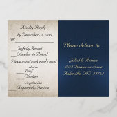 Blush Floral & Wreath RSVP - Blue 箔招待状ポストカード (裏面)