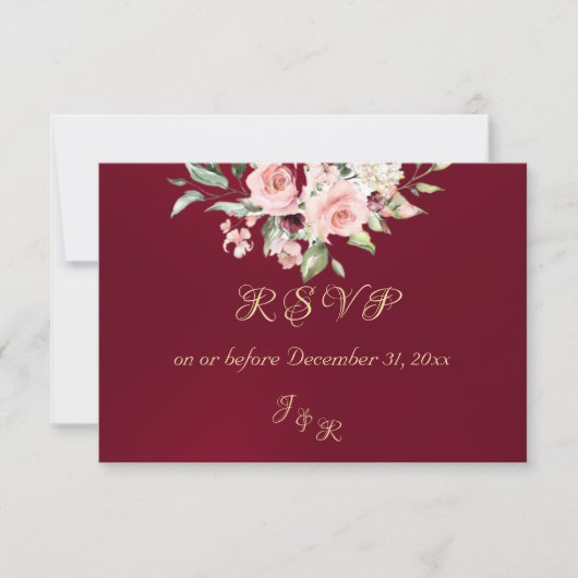 Blush Floral & Wreath RSVP - Burgundy (正面)