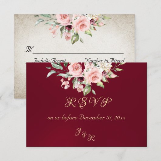 Blush Floral & Wreath RSVP - Burgundy (正面/裏面)
