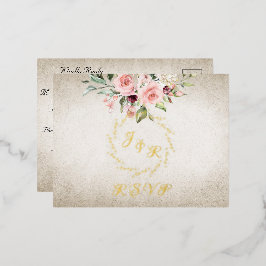 Blush Floral & Wreath RSVP - Cream 箔招待状ポストカード