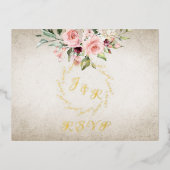Blush Floral & Wreath RSVP - Cream 箔招待状ポストカード (正面)