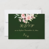 Blush Floral & Wreath RSVP - Emerald (正面)