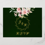 Blush Floral & Wreath RSVP - Emerald 箔招待状ポストカード (正面)
