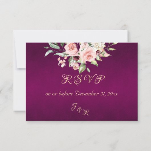 Blush Floral & Wreath RSVP - Purple (正面)