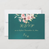 Blush Floral & Wreath RSVP - Teal (正面)
