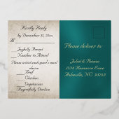 Blush Floral & Wreath RSVP - Teal 箔招待状ポストカード (裏面)
