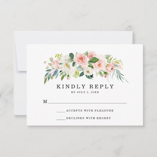 Blush Florals | 結婚式 RSVP カード (正面)