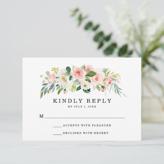 Blush Florals | 結婚式 RSVP カード (スタンド正面)