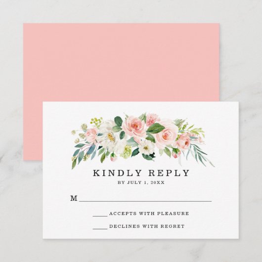 Blush Florals | 結婚式 RSVP カード (正面/裏面)