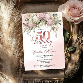 Blush Florals and Greenery Rose Gold 50th Birthday 招待状