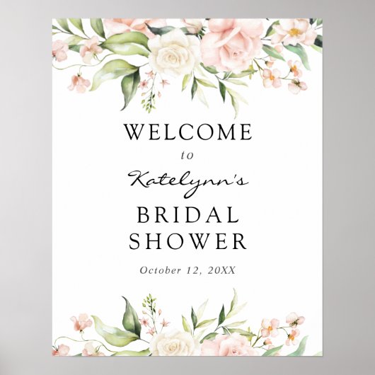 Blush Florals Bridal Shower Welcome Sign ポスター (正面)