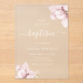 Blush Flower Petals Elegant Girls Baptism アクリル招待状 (正面)