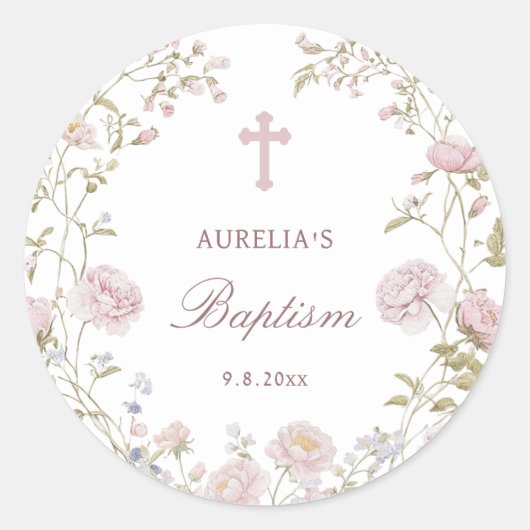 Blush Flowers Baptism ラウンドシール (正面)