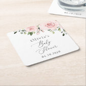 Blush Flowers, Pink Flowers, Boho, Baby Shower スクエアペーパーコースター (アングル)