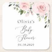 Blush Flowers, Pink Flowers, Boho, Baby Shower スクエアペーパーコースター (正面)