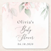 Blush Flowers, Pink Flowers, Boho, Baby Shower スクエアペーパーコースター (正面)