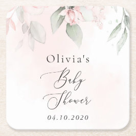 Blush Flowers, Pink Flowers, Boho, Baby Shower スクエアペーパーコースター