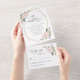 Blush Flowers, Pink Flowers, Boho, Birthday オールインワン招待状