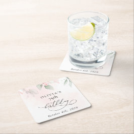 Blush Flowers, Pink Flowers, Boho, Birthday スクエアペーパーコースター