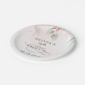 Blush Flowers, Pink Flowers, Boho, Birthday ペーパープレート (アングル)