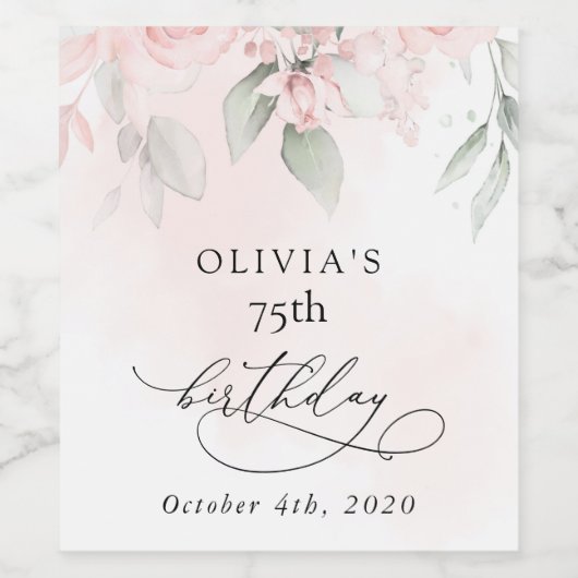 Blush Flowers, Pink Flowers, Boho, Birthday ワインラベル (シングルラベル)