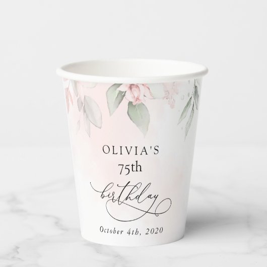 Blush Flowers, Pink Flowers, Boho, Birthday 紙コップ (正面)
